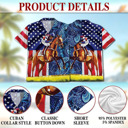Netecom American Horse Racing Hawaiian Shirt for Men, Button Down Summer Beach Short Sleeve, S-5XL