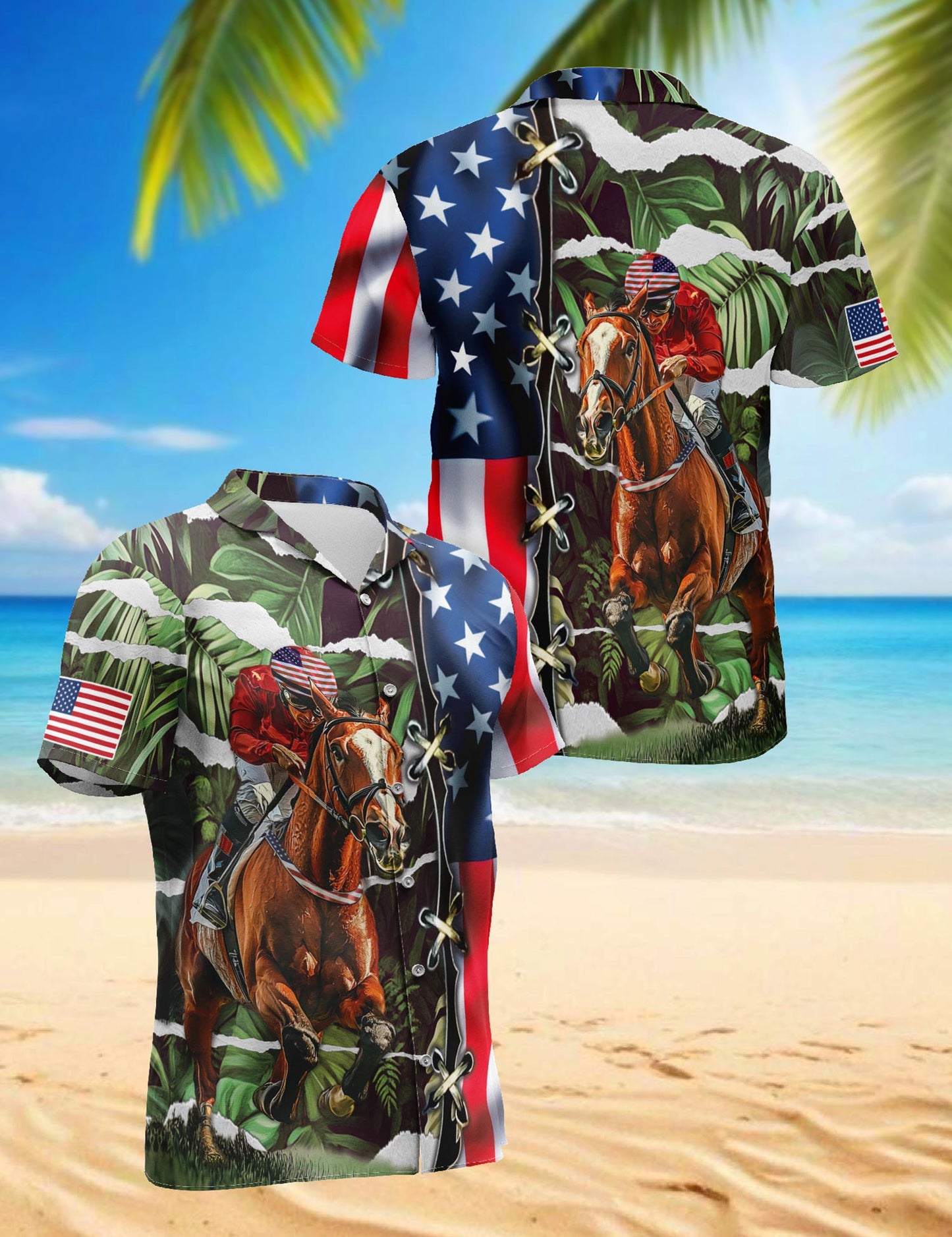 Netecom American Jockey Racing Hawaiian Shirt for Men, Button Down Summer Beach Short Sleeve, S-5XL