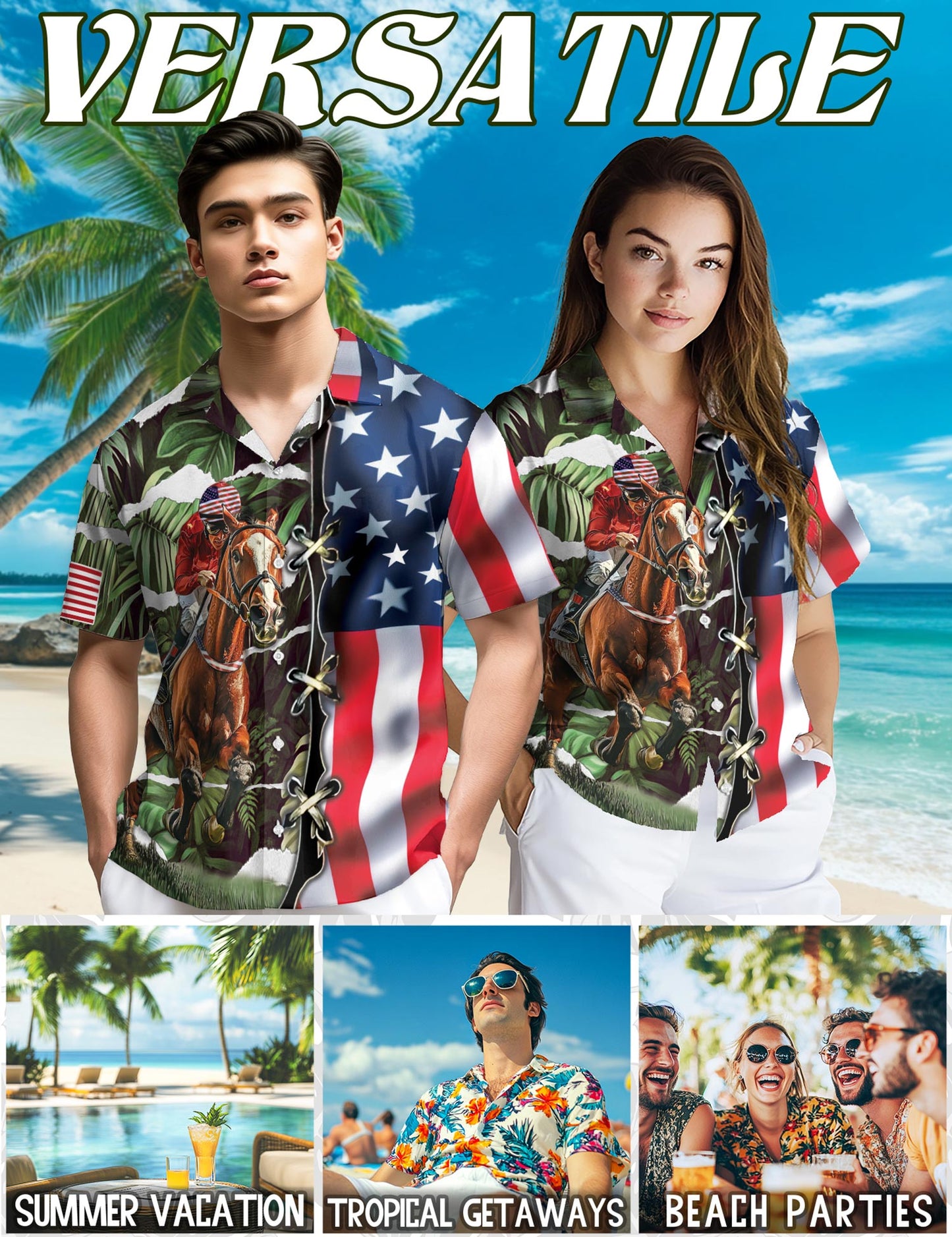 Netecom American Jockey Racing Hawaiian Shirt for Men, Button Down Summer Beach Short Sleeve, S-5XL