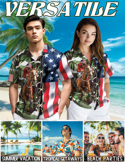 Netecom American Jockey Racing Hawaiian Shirt for Men, Button Down Summer Beach Short Sleeve, S-5XL