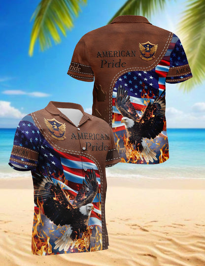 Netecom American Pride Patriotism Hawaiian Shirt for Men, Vintage Style, Button Down Summer Beach Short Sleeve, S-5XL