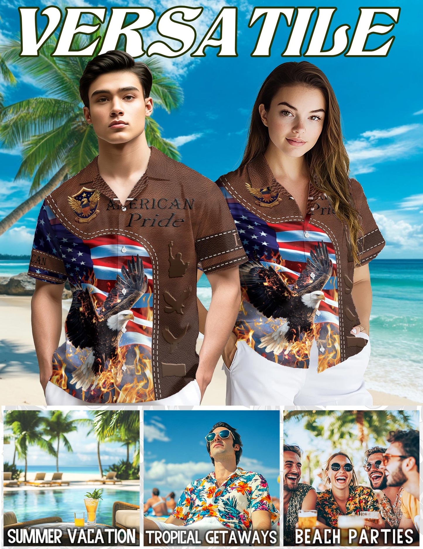 Netecom American Pride Patriotism Hawaiian Shirt for Men, Vintage Style, Button Down Summer Beach Short Sleeve, S-5XL