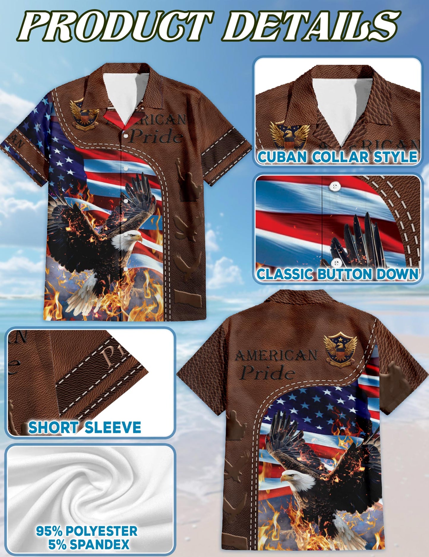 Netecom American Pride Patriotism Hawaiian Shirt for Men, Vintage Style, Button Down Summer Beach Short Sleeve, S-5XL