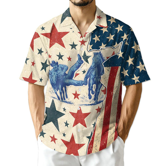 Netecom American Steer Wrestling Hawaiian Shirt for Men