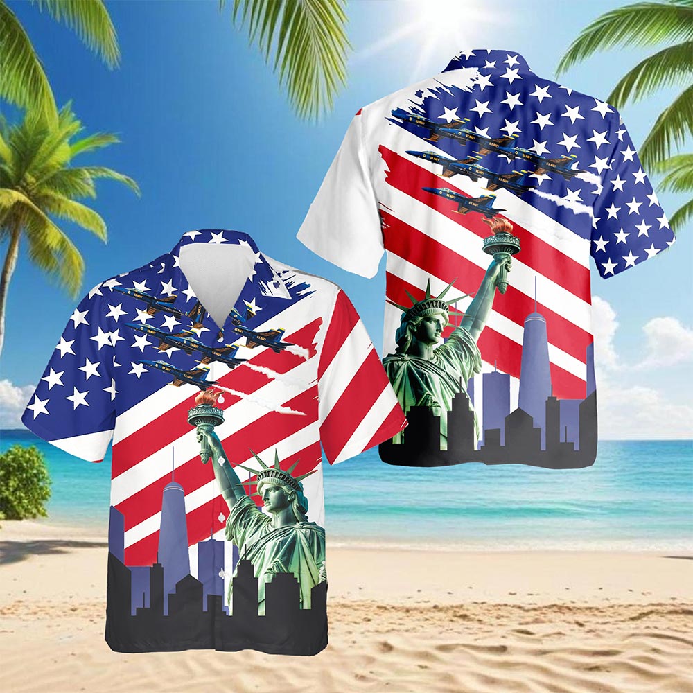 Netecom American USA Hawaiian Shirt for Men, Patriotic Style, Button Down Summer Beach Short Sleeve, S-5XL