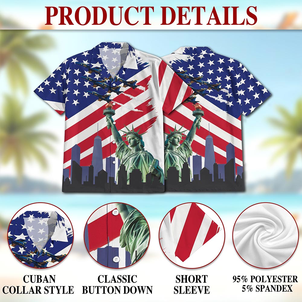 Netecom American USA Hawaiian Shirt for Men, Patriotic Style, Button Down Summer Beach Short Sleeve, S-5XL