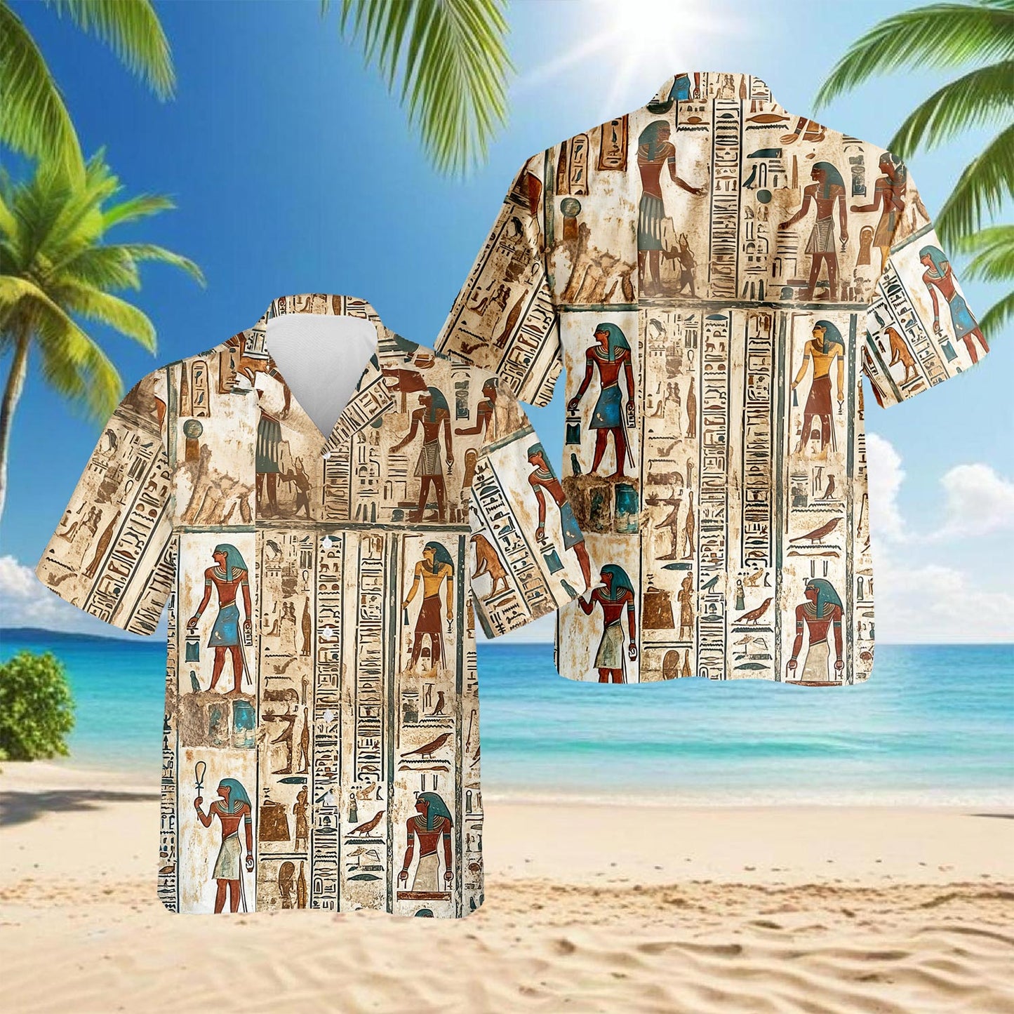 Netecom Ancient Egyptian Hawaiian Shirt for Men, Button Down Summer Beach Short Sleeve, Vintage Style, S-5XL