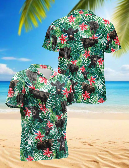 Netecom Angus Cattle Hawaiian Shirt for Men, Tropical Style, Button Down Summer Beach Short Sleeve, S-5XL