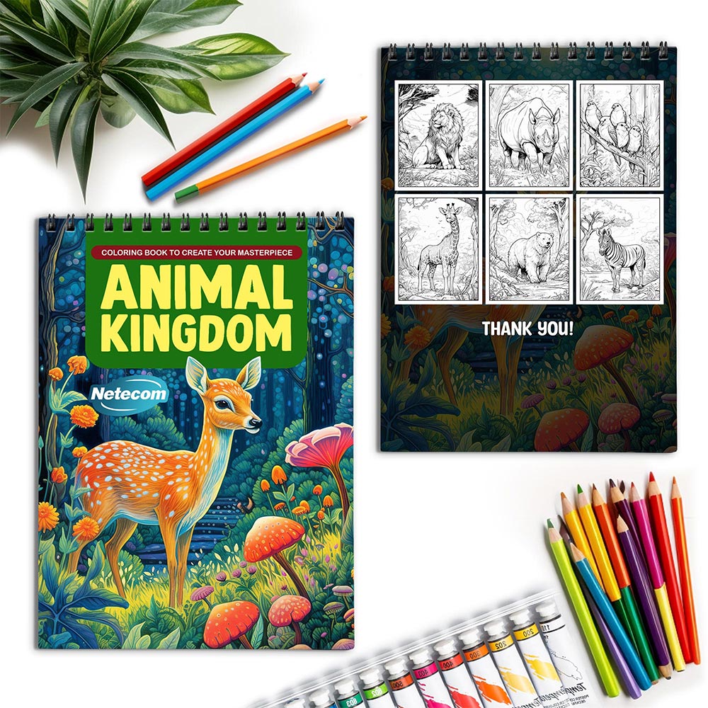 Netecom Animal Kingdom Spiral Coloring Book for Adults