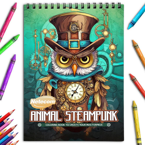 Netecom Animal Steampunk Coloring Book for Adults