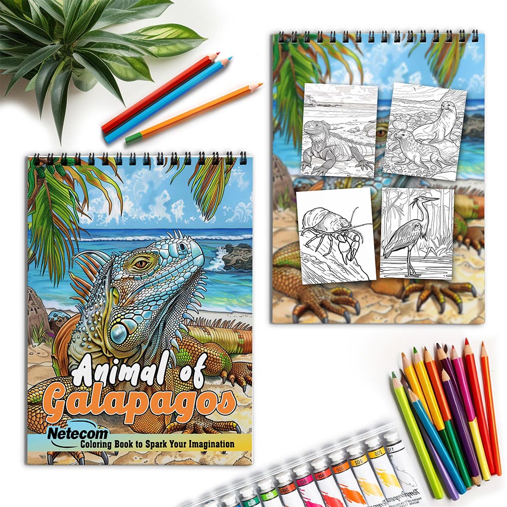 Netecom Animal of Galapagos Spiral Coloring Book for Adults