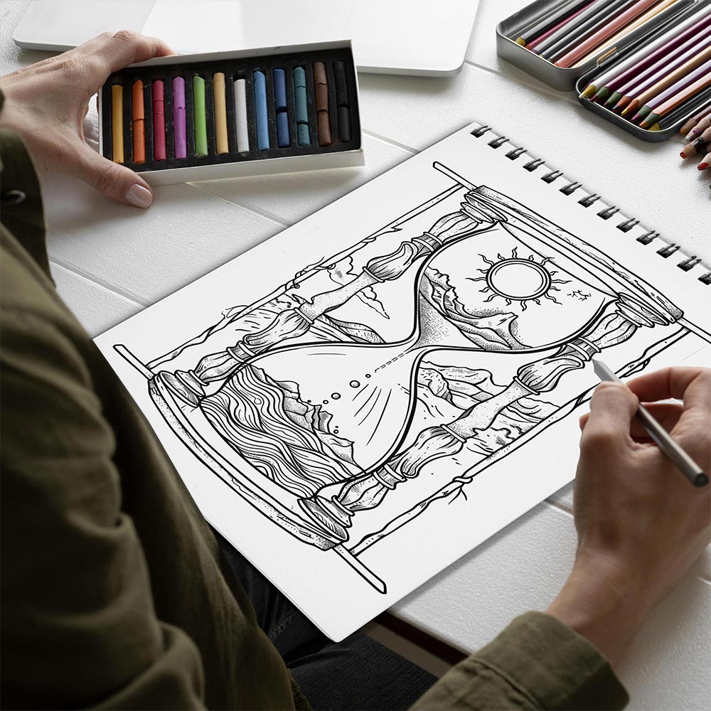 Netecom Antique Hourglass Spiral Bound Coloring Book for Adults