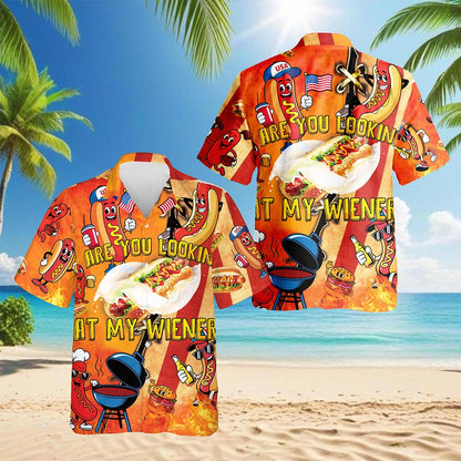 Netecom Are You Looking At My Wiener Hawaiian Shirt for Men, Fresh BBQ Party Button Down Summer Beach Shirts, S-5XL