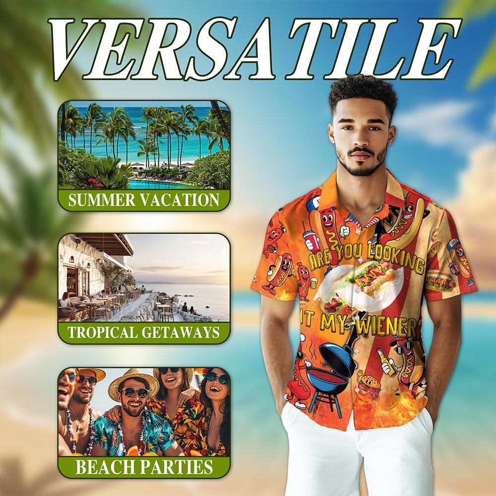 Netecom Are You Looking At My Wiener Hawaiian Shirt for Men, Fresh BBQ Party Button Down Summer Beach Shirts, S-5XL