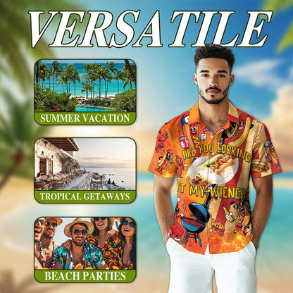 Netecom Are You Looking At My Wiener Hawaiian Shirt for Men, Fresh BBQ Party Button Down Summer Beach Shirts, S-5XL