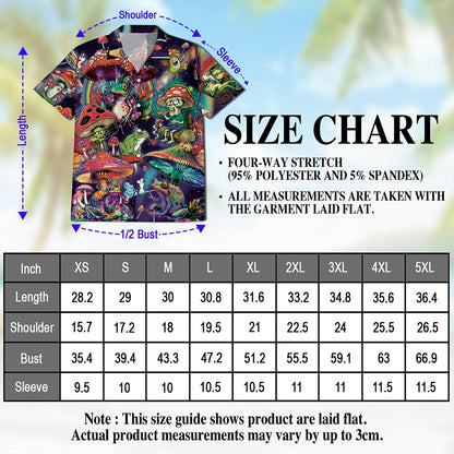 Netecom Art Magic Mushroom Trippy Hippie Hawaiian Shirt for Men, Colorful Fungi Frog Button Down Summer Beach Shirts, S-5XL