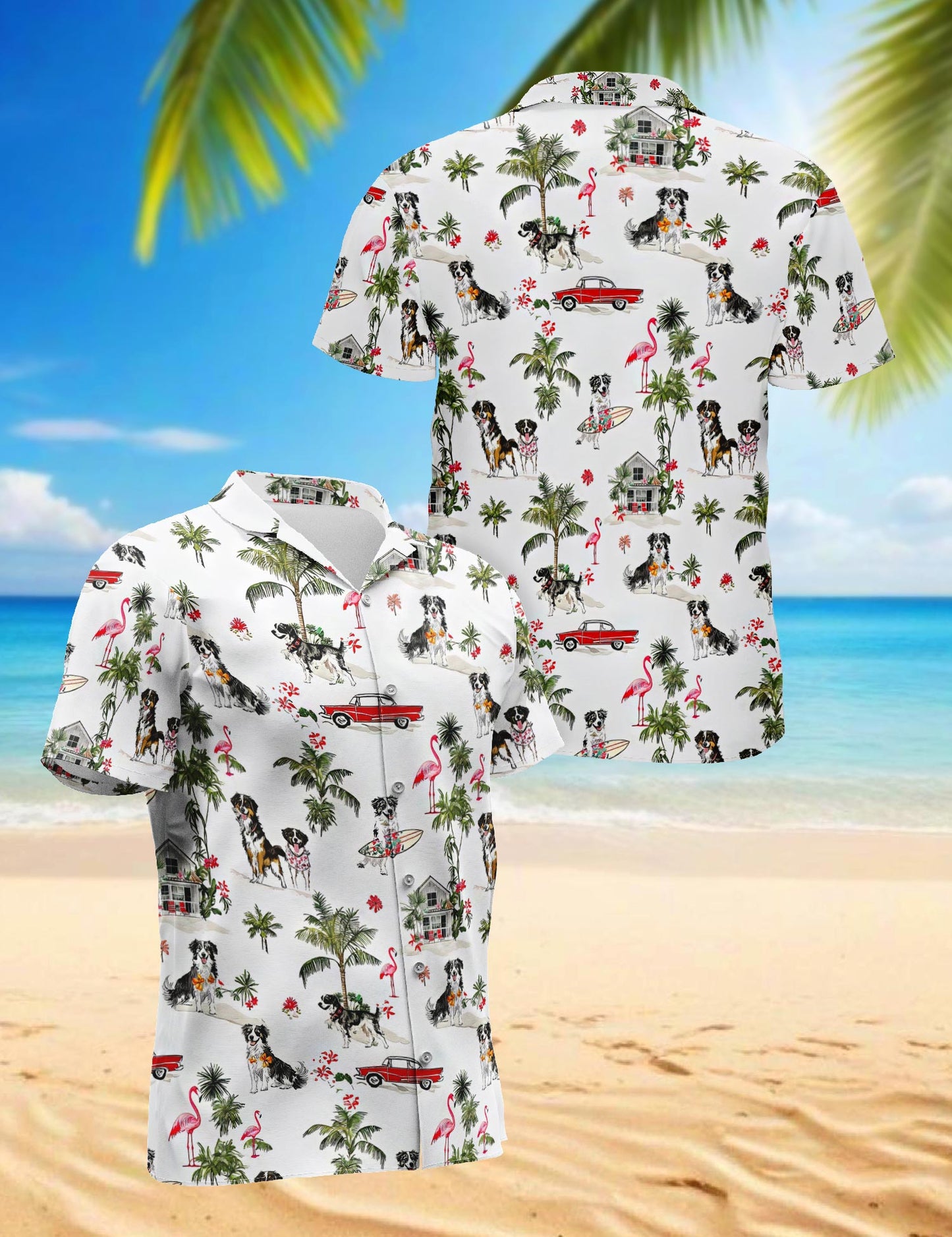 Netecom Australian Shepherd Hawaiian Shirt for Men, Tropical Style, Button Down Summer Beach Short Sleeve, S-5XL