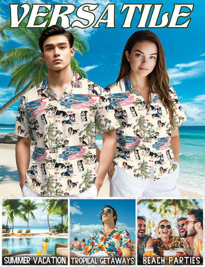 Netecom Australian Shepherd Hawaiian Shirt for Men, Tropical Style, Button Down Summer Beach Short Sleeve, S-5XL