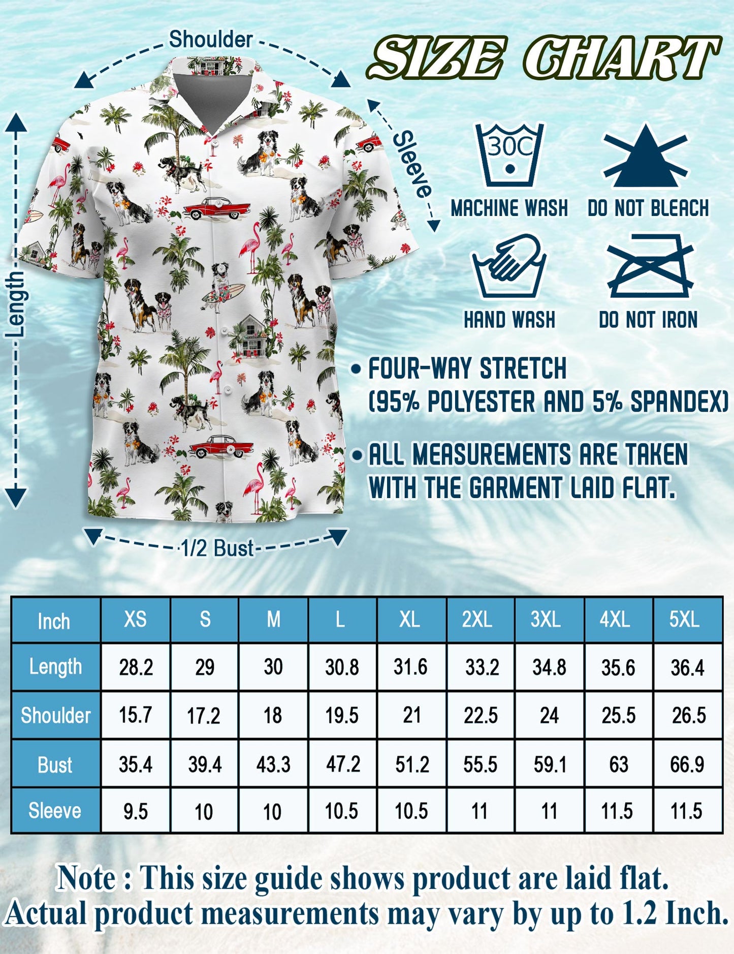 Netecom Australian Shepherd Hawaiian Shirt for Men, Tropical Style, Button Down Summer Beach Short Sleeve, S-5XL