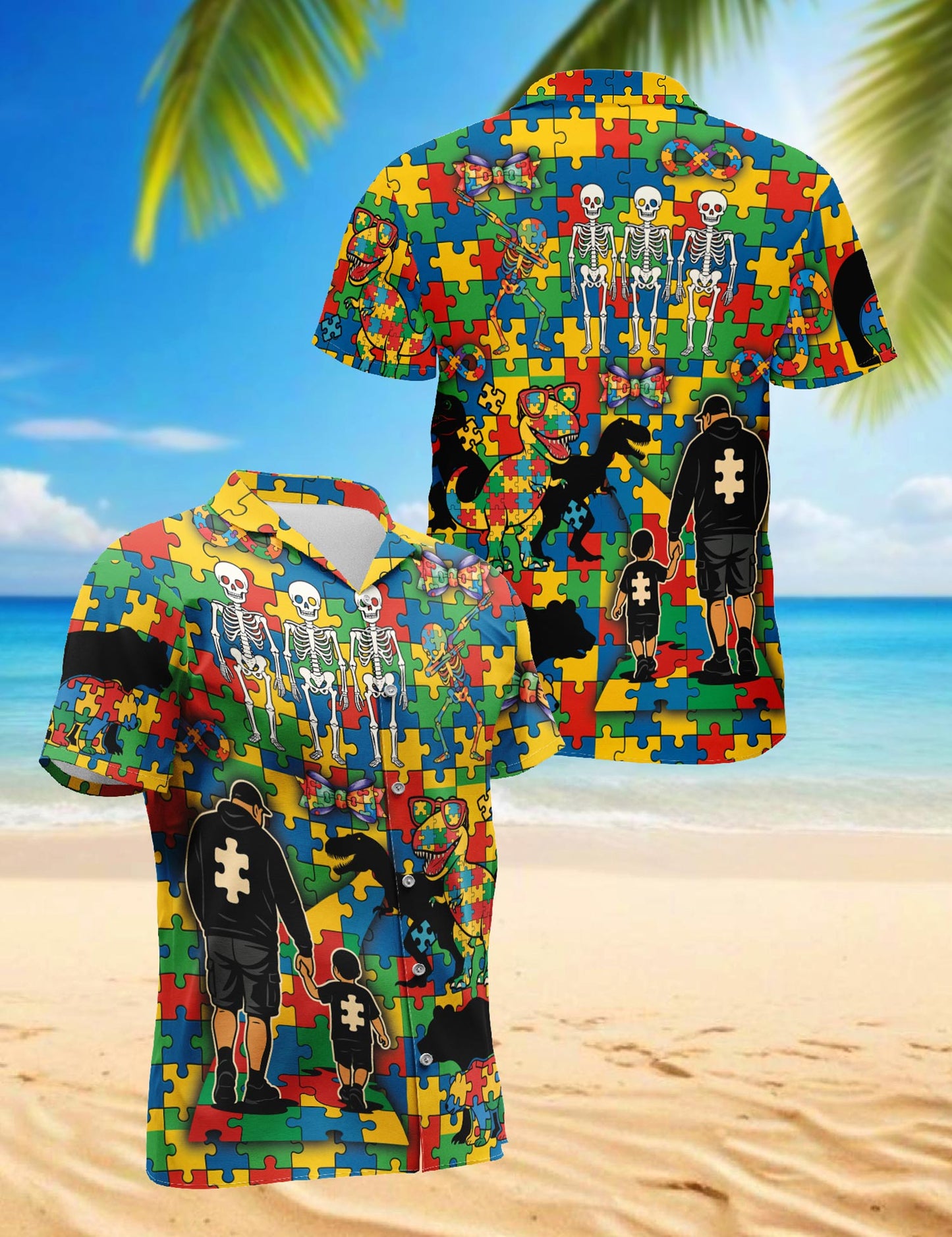 Netecom Autism Awareness Hawaiian Shirt for Men, Puzzle Piece Style, Button Down Summer Beach Short Sleeve, S-5XL
