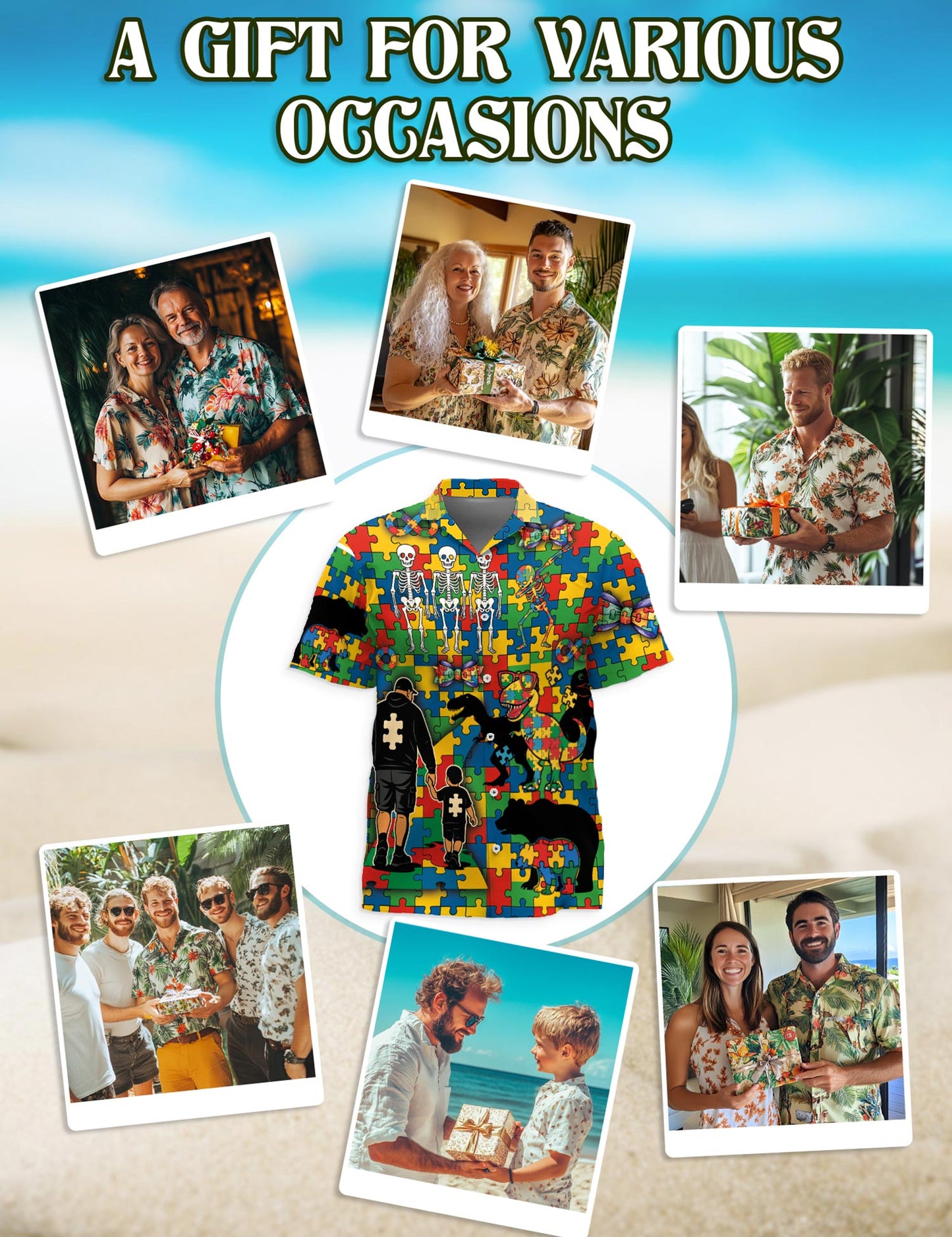 Netecom Autism Awareness Hawaiian Shirt for Men, Puzzle Piece Style, Button Down Summer Beach Short Sleeve, S-5XL