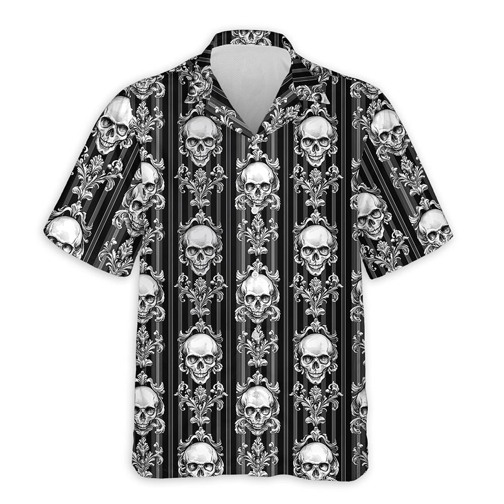 Netecom B&W Skull Pattern Hawaiian Shirt for Men