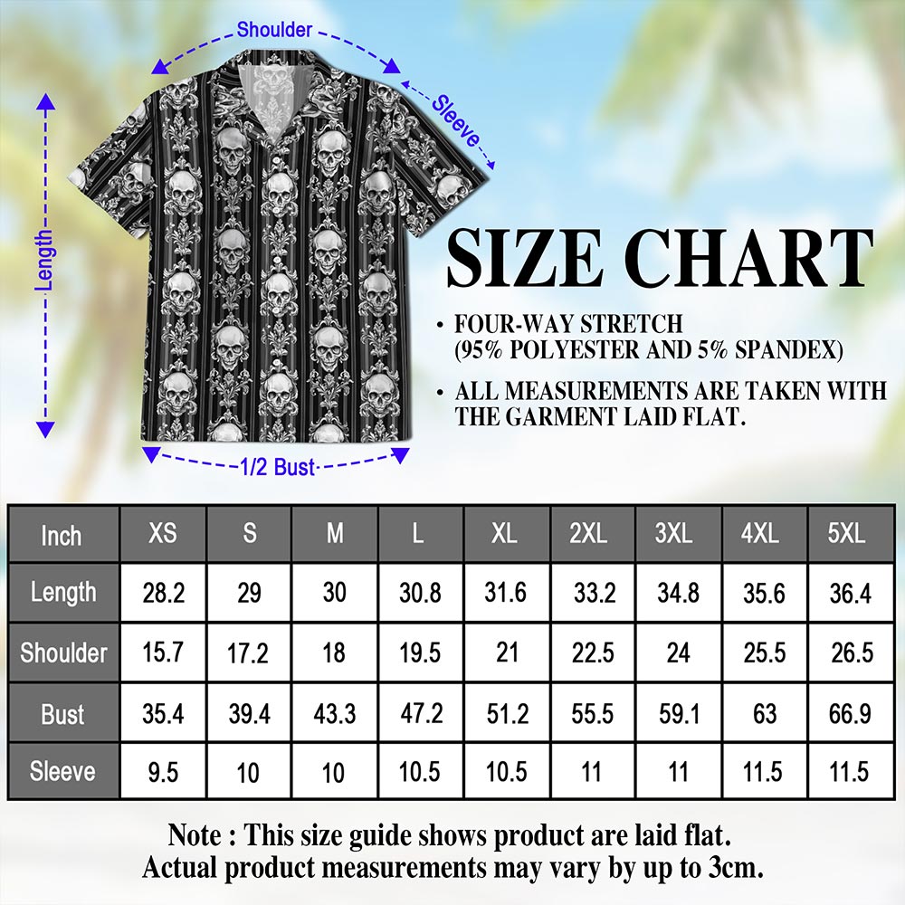 Netecom B&W Skull Pattern Hawaiian Shirt for Men, Button Down Summer Beach Short Sleeve, Horror Style, S-5XL