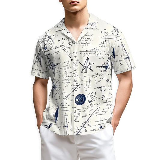 Netecom B&W Teacher Math Love Pattern Hawaiian Shirt for Men, Button Down Summer Beach Short Sleeve, Math Lover Gifts, S-5XL