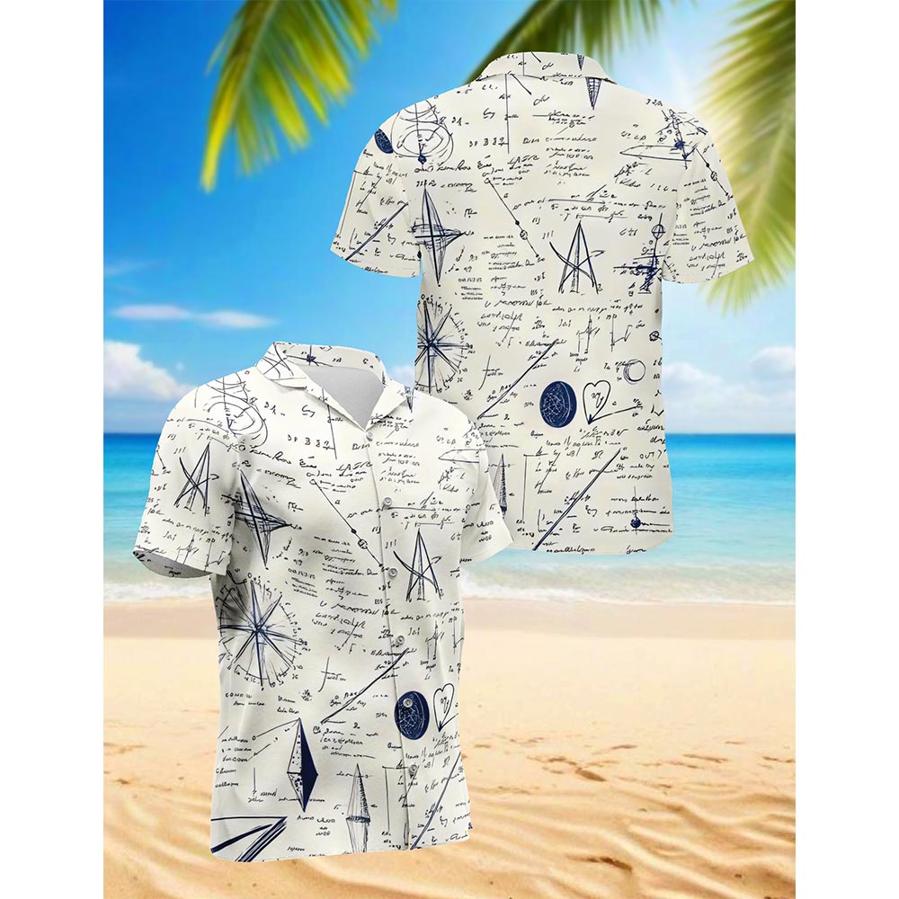 Netecom B&W Teacher Math Love Pattern Hawaiian Shirt for Men, Button Down Summer Beach Short Sleeve, Math Lover Gifts, S-5XL