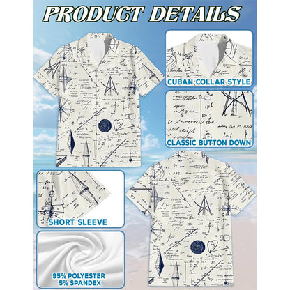 Netecom B&W Teacher Math Love Pattern Hawaiian Shirt for Men, Button Down Summer Beach Short Sleeve, Math Lover Gifts, S-5XL