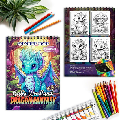 Netecom Baby Woodland Dragon Fantasy Spiral Coloring Book for Adults