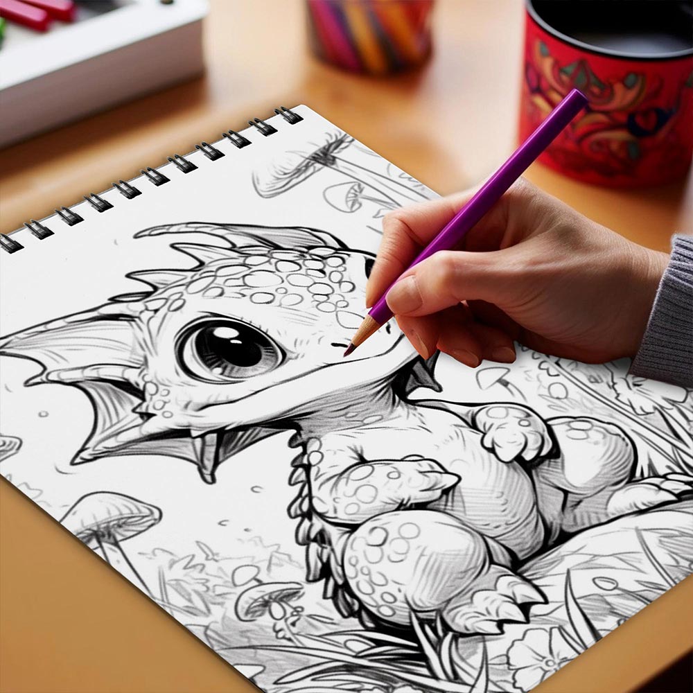 Netecom Baby Woodland Dragon Fantasy Coloring Book Spiral Bound for Adults