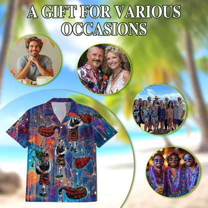 Netecom Bagpipes Player Hawaiian Shirt for Men, Button Down Summer Beach Short Sleeve, S-5XL
