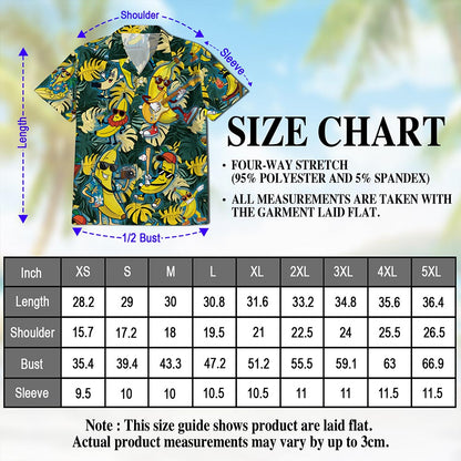 Netecom Banana Plays The Guitar Hawaiian Shirt for Men, Tropical Style, Button Down Summer Beach Short Sleeve, S-5XL