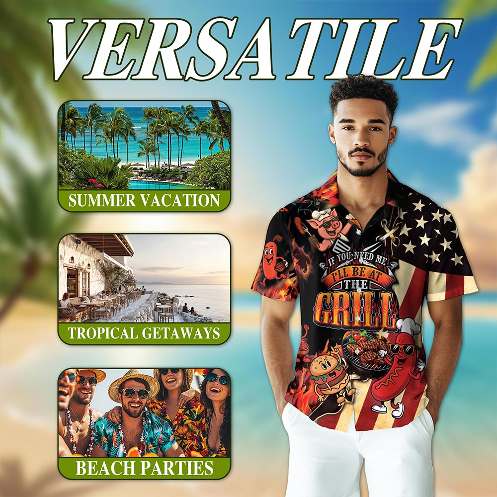 Netecom Barbecue I Will Be At The Grill Hawaiian Shirt for Men Women, BBQ Grill Button Down Summer Aloha Beach Shirts, S-5XL