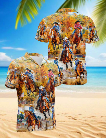 Netecom Barrel Racing Women Hawaiian Shirt for Men, Button Down Summer Beach Short Sleeve, Sizes S-5XL