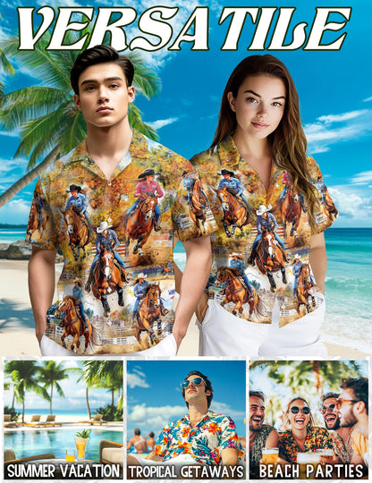 Netecom Barrel Racing Women Hawaiian Shirt for Men, Button Down Summer Beach Short Sleeve, Sizes S-5XL