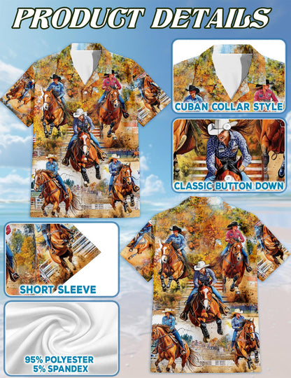 Netecom Barrel Racing Women Hawaiian Shirt for Men, Button Down Summer Beach Short Sleeve, Sizes S-5XL