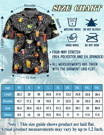 Netecom Bartender Cocktails Hawaiian Shirt for Men, Tropical Style, Button Down Summer Beach Short Sleeve, S-5XL