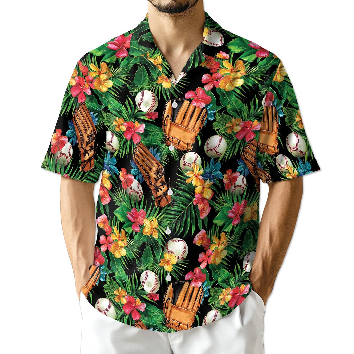 Netecom Baseball Art Tropical Hawaiian Shirt for Men