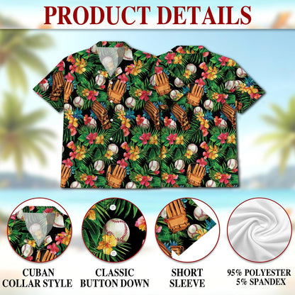 Netecom Baseball Art Tropical Hawaiian Shirt for Men, Button Down Summer Beach Short Sleeve, Tropical Style, S-5XL