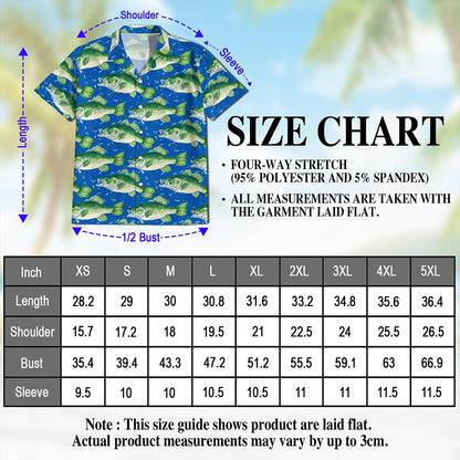 Netecom Bass Fish Pattern Hawaiian Shirt for Men, Vintage Style, Button Down Summer Beach Short Sleeve, S-5XL