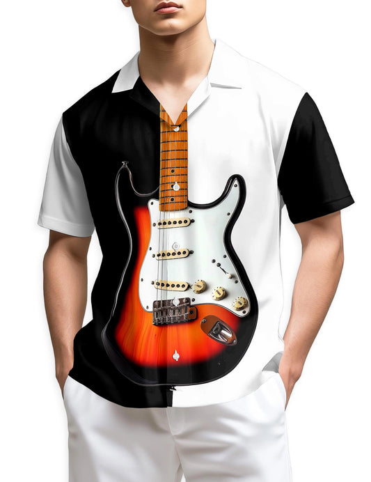 Netecom Bass Guitar Black & White Hawaiian Shirt for Men