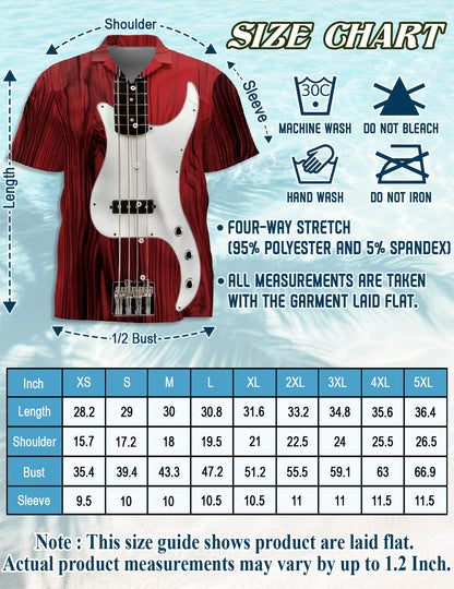 Netecom Bass Guitar Hawaiian Shirt for Men, Button Down Summer Beach Short Sleeve, Vintage Style, Sizes S-5XL