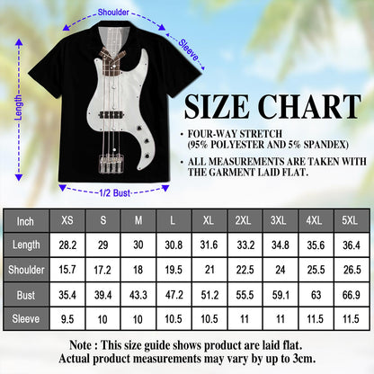Netecom Bass Guitar Hawaiian Shirt for Men, Vintage Style, Button Down Summer Beach Short Sleeve, S-5XL