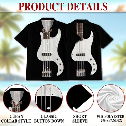 Netecom Bass Guitar Hawaiian Shirt for Men, Vintage Style, Button Down Summer Beach Short Sleeve, S-5XL