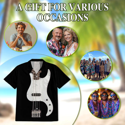 Netecom Bass Guitar Hawaiian Shirt for Men, Vintage Style, Button Down Summer Beach Short Sleeve, S-5XL