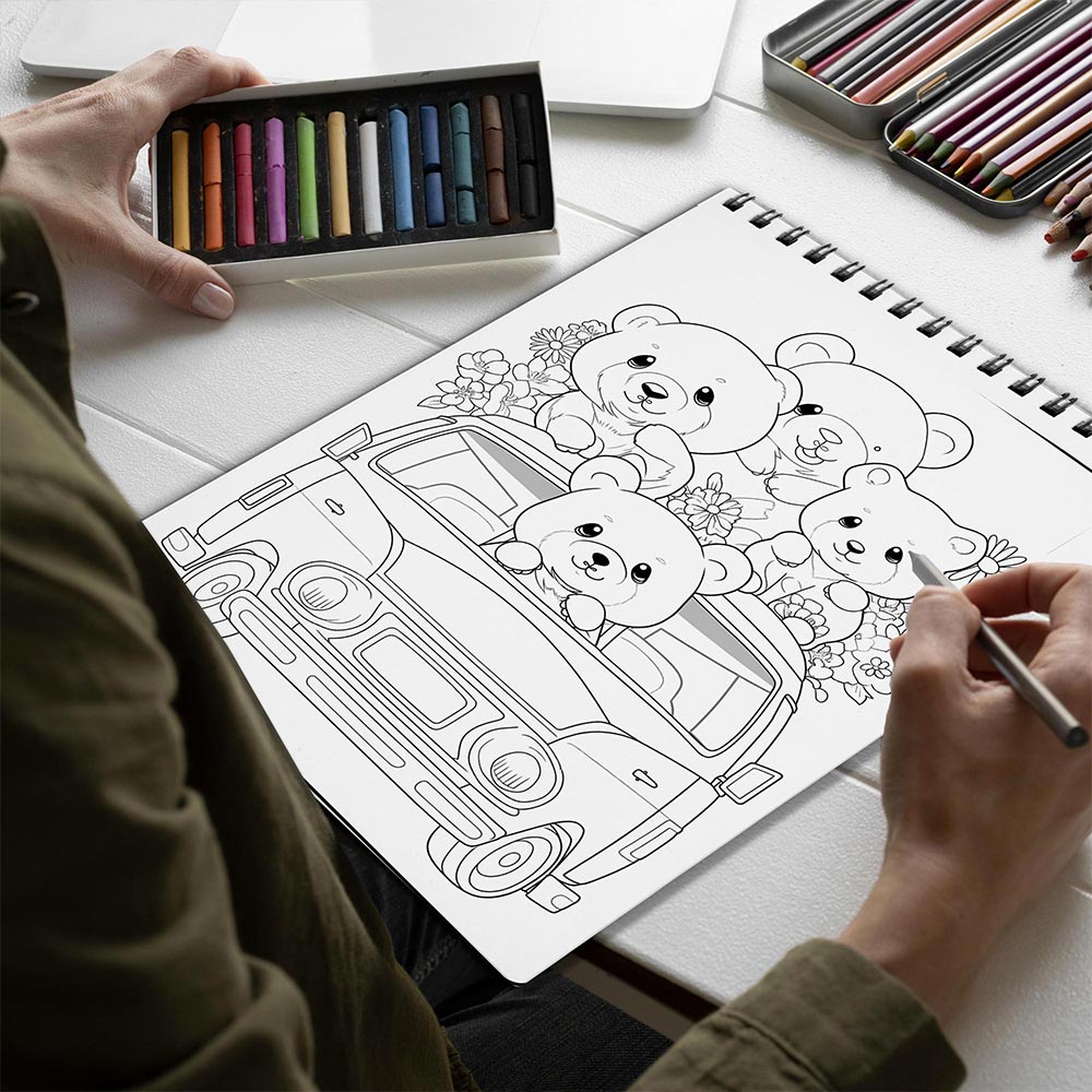 Netecom Bears in a Van Spiral Bound Coloring Book for Adults