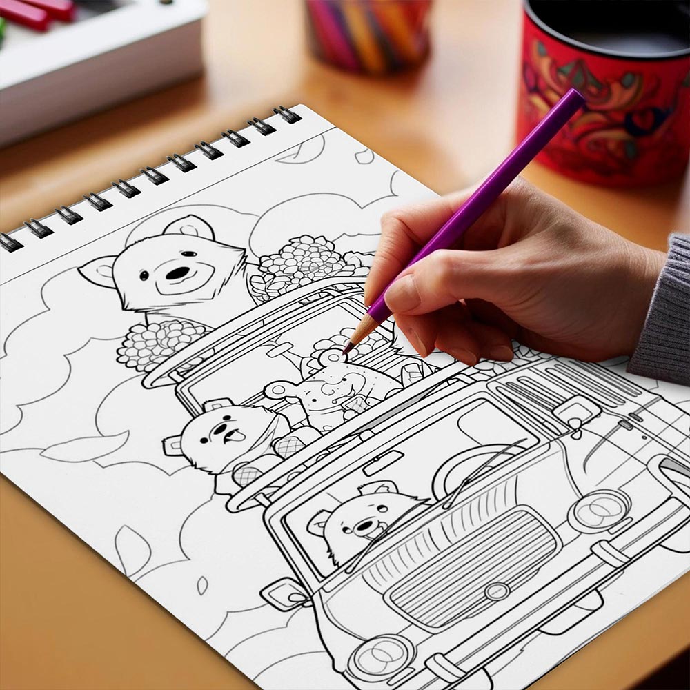 Netecom Bears in a Van Coloring Book Spiral Bound for Adults