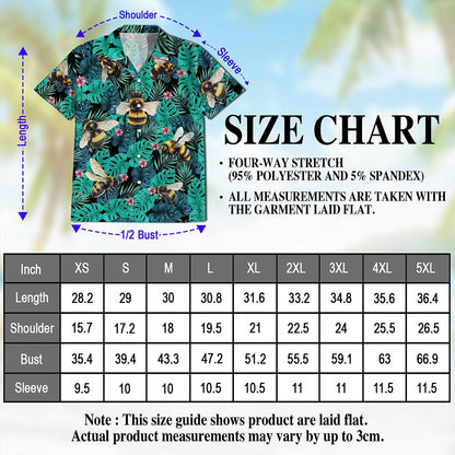 Netecom Bee Hawaiian Shirt for Men, Tropical Style, Button Down Summer Beach Short Sleeve, S-5XL